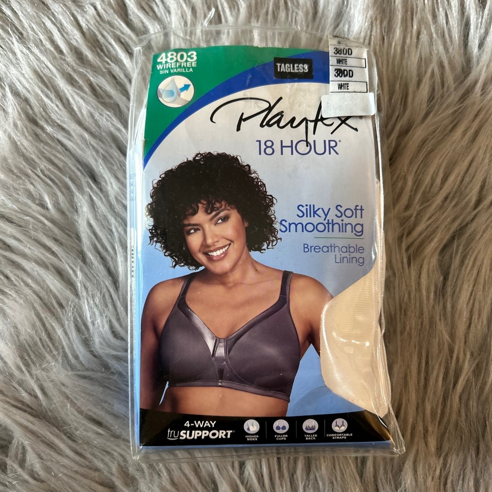 Playtex 18 Hour Silky Soft Smoothing Wireless Bra Womens Size 38DD White
